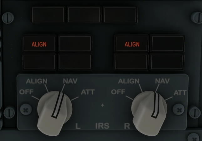Panel IRS con switches en NAV y luz ALIGN encendida